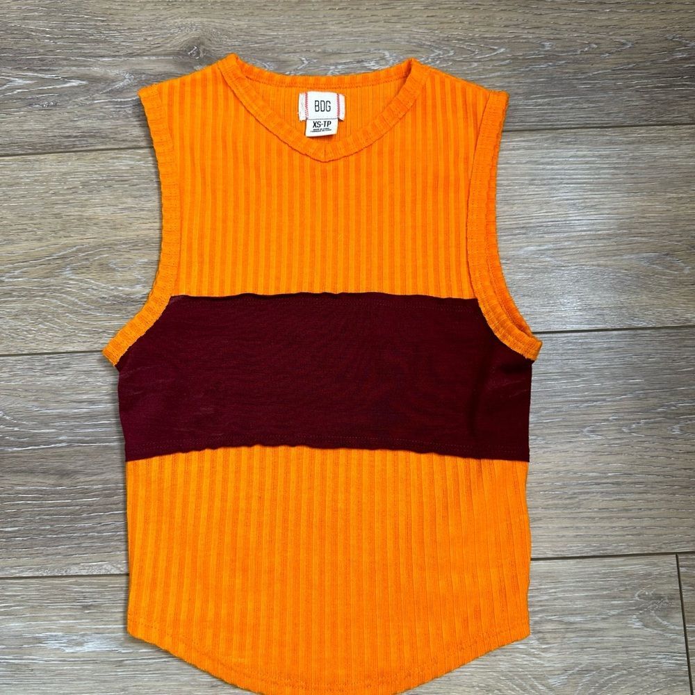 BDG By Urban Outfitters Orange and Burgundy Sleeveless Crop Top Sz XS